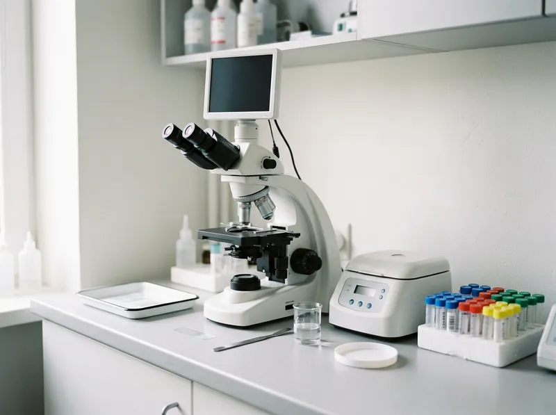 Pequeno laboratório com um microscópio